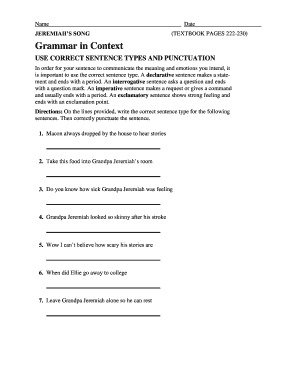 Jeremiah's Song Grammar Exercise