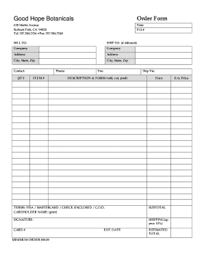 Good Hope Botanicals Order Form