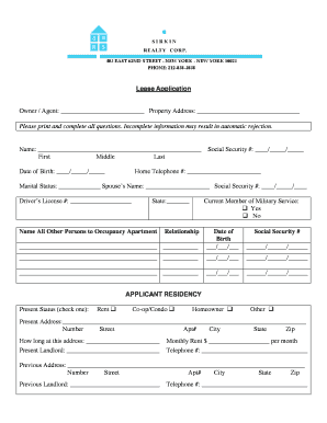 Lease Application Form