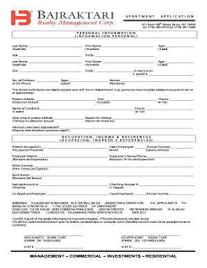 Apartment Application Form