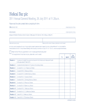 Helical Bar PLC Proxy Form 2011