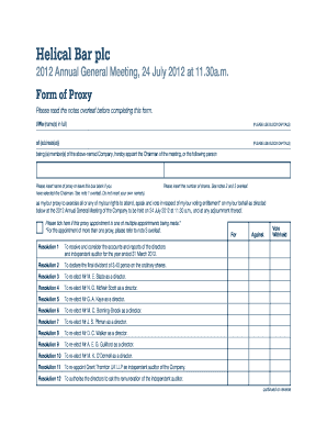 Helical Bar plc 2012 Annual General Meeting Proxy Form