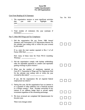 Form 990 Update Questionnaire
