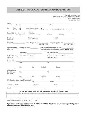 O-1 Petition Biographical Information Form