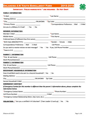 Oklahoma 4-H Youth Enrollment Form