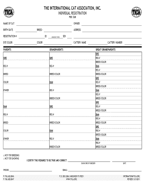 TICA Individual Cat Registration Form