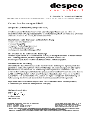 Anmeldeformular für Rechnung per E-Mail