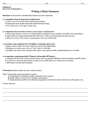 lesson 21 practice worksheet a writing a thesis statement