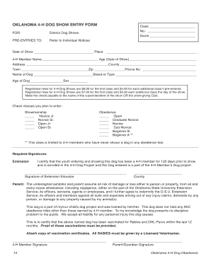 Oklahoma 4-H Dog Show Entry Form