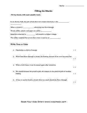 Electricity Worksheet
