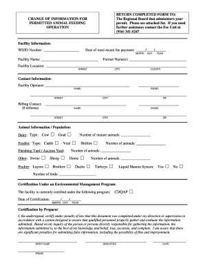 California Animal Feeding Permit Change Form