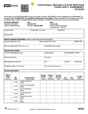 Vocational Rehabilitation Services Third Party Agreement Invoice