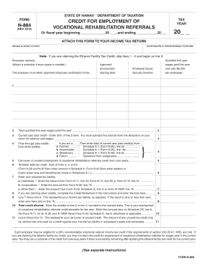 Hawaii Form N-884 Vocational Rehabilitation Referral Credit