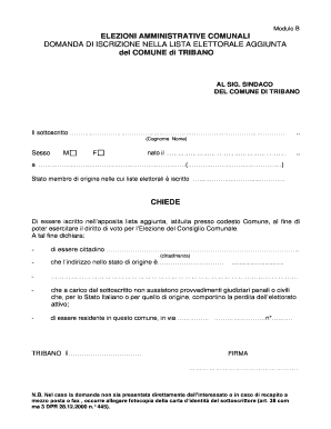 Domanda di Iscrizione nella Lista Elettorale Aggiunta