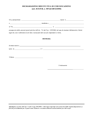 Dichiarazione Sostitutiva di Certificazione