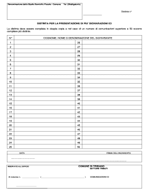 DISTINTA PER LA PRESENTAZIONE DI PIU' DICHIARAZIONI ICI