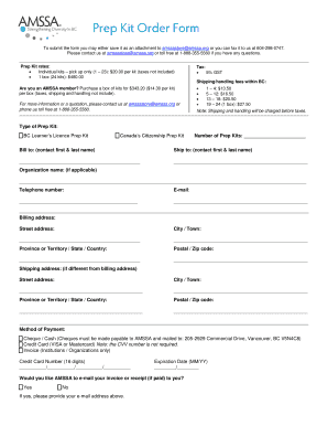 BC Prep Kit Order Form