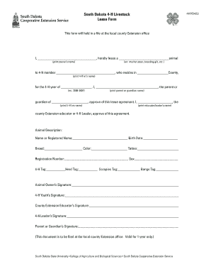 South Dakota 4-H Livestock Lease Form