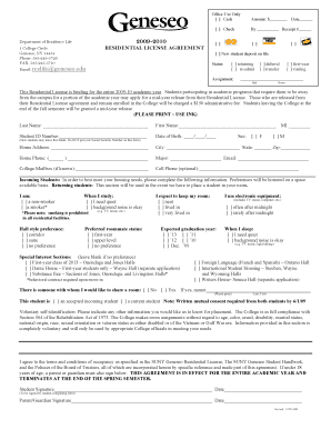 SUNY Geneseo Residential License Agreement