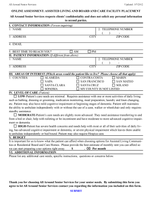 Assisted Living and Board and Care Facility Placement Form