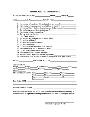 Sports Participation Medical Examination Form