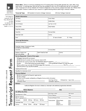Canadian University College Transcript Request Form