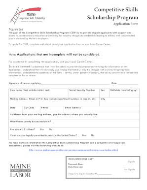 Competitive Skills Scholarship Program Application Form