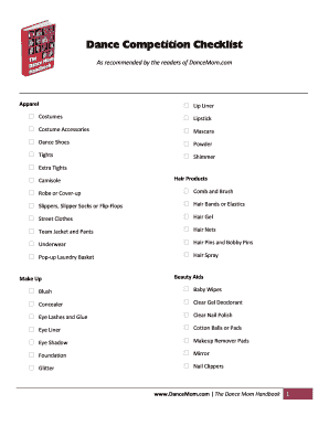 Dance Competition Checklist