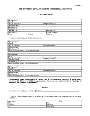 Dichiarazione di trasferimento di residenza all’estero