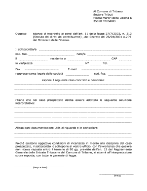 Istanza di interpello ai sensi dell’art. 11 della legge 27/7/2002, n. 212