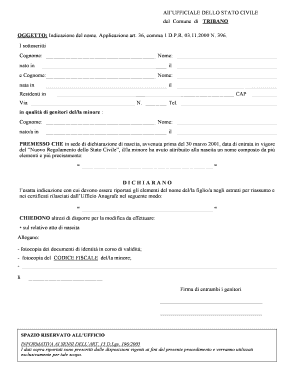 Modulo di Dichiarazione del Nome Ufficio di Stato Civile