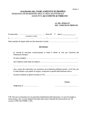 Modulo A Elezione del Parlamento Europeo