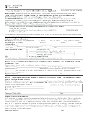 Financial Statement for SDSU International Applicants