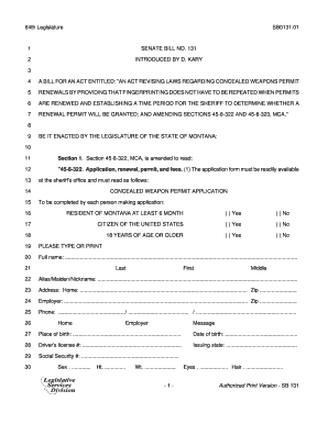 Montana Concealed Weapon Permit Application