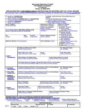New Jersey Vital Record Application