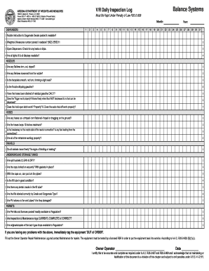 Arizona Daily Inspection Log for Balance Systems