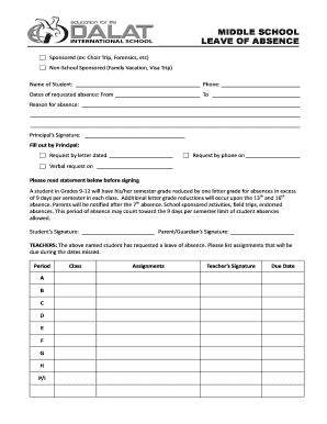 Middle School Leave of Absence Form