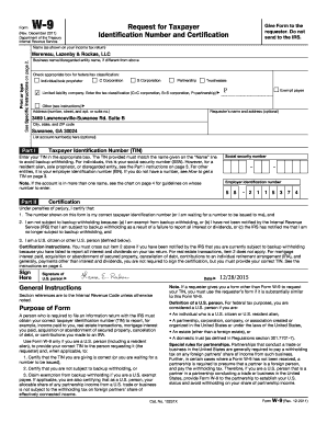 IRS Form W-9 Request for Taxpayer Identification Number and Certification