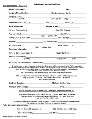 Authorization for Outgoing Wires