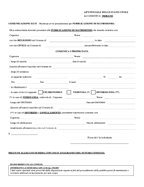 Comunicazione Dati - Richiesta Avvio Procedimento per Pubblicazione di Matrimonio