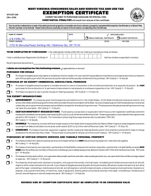 West Virginia Exemption Certificate