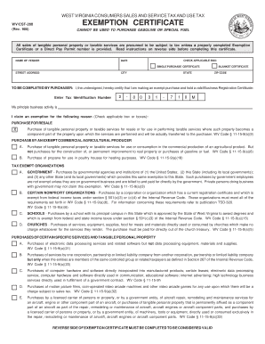 West Virginia Sales Tax Exemption Certificate