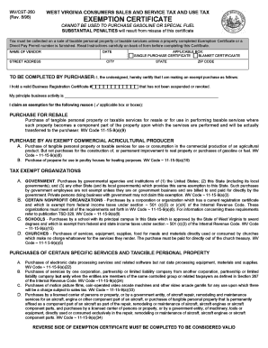 West Virginia Consumers Sales and Service Tax Exemption Certificate