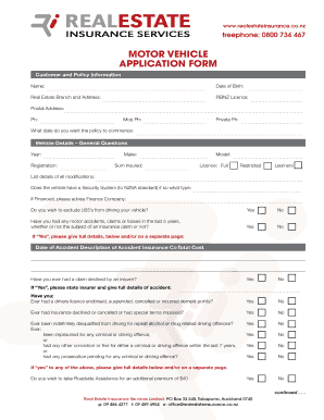 Motor Vehicle Insurance Application Form