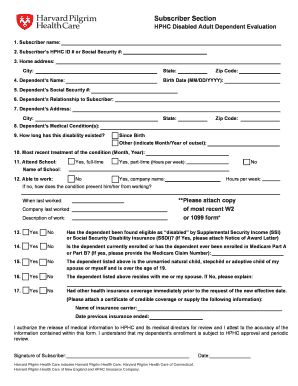 HPHC Disabled Adult Dependent Evaluation Form