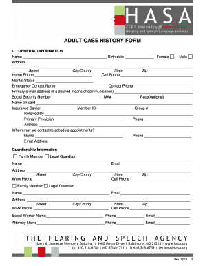 Adult Case History Form