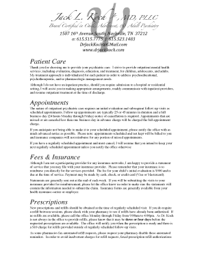 Patient Information Form for Psychiatry Services