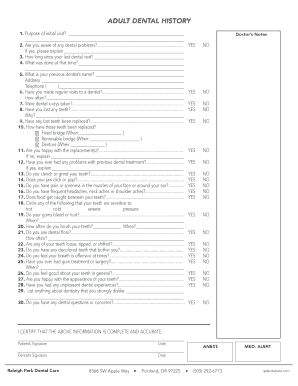 Adult Dental History Form