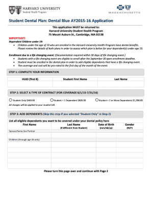 Harvard Student Dental Plan Application