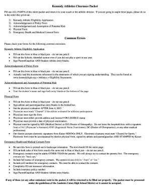 Kennedy Athletics Clearance Packet